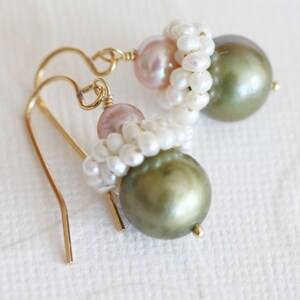 Sage Pearl Earrings Sage Green Earrings Bridal Earrings Bridal Jewelry Freshwater Pearl Earrings Gift For Her