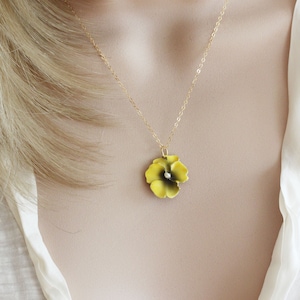 Yellow Pansy Necklace Pansy Pendant Yellow Flower Necklace Viola Necklace Yellow Flower Necklace Botanical Jewelry Gift For Her image 1