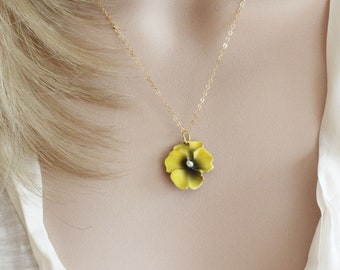 Collier pensée jaune pendentif pensée collier fleur jaune collier alto collier fleur jaune bijoux botaniques cadeau pour elle