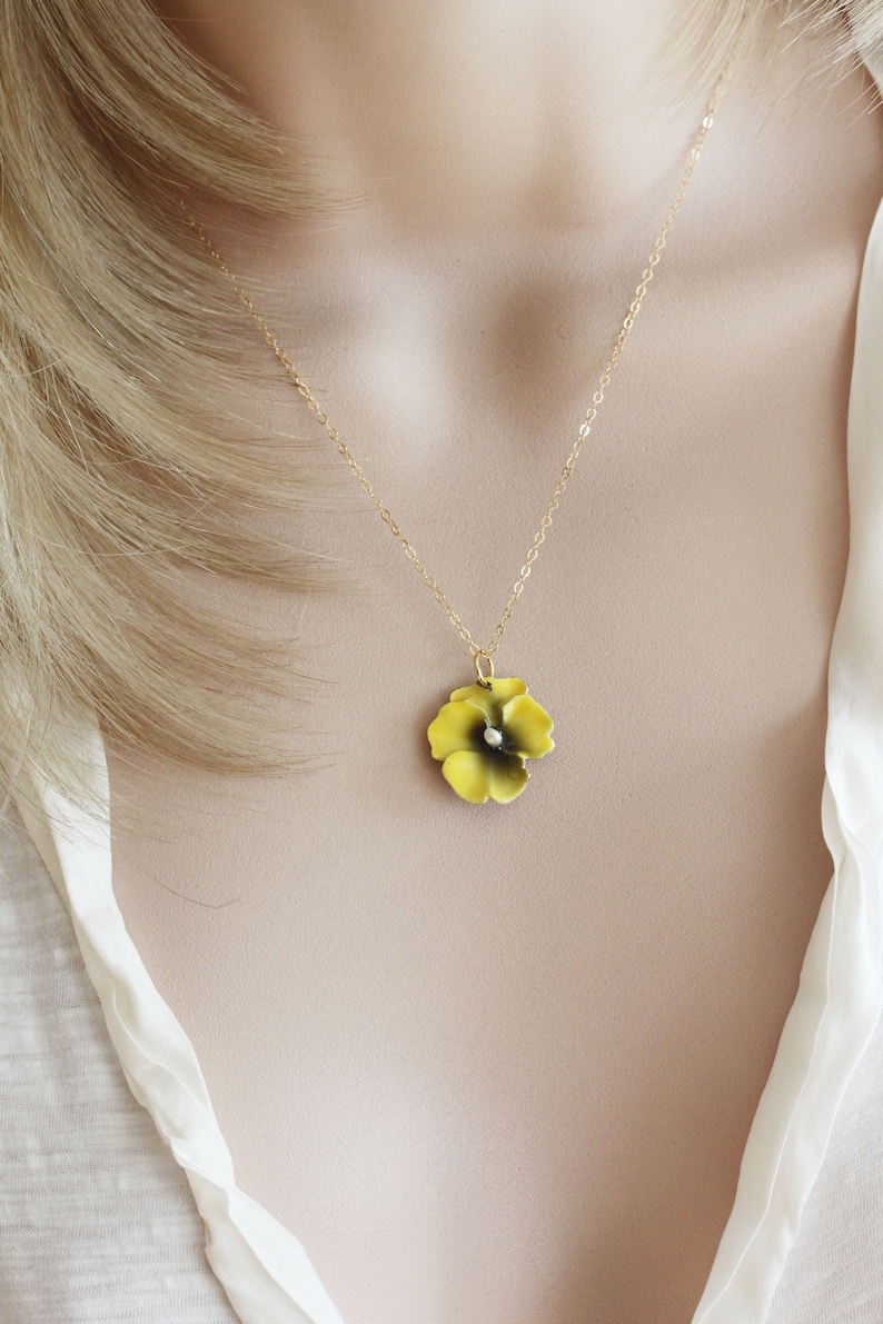 Yellow Pansy Necklace Pansy Pendant Yellow Flower Necklace Viola Necklace Yellow Flower Necklace Botanical Jewelry Gift For Her image 1