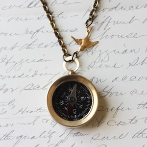 Never Lost Compass Necklace Brass Compass With Bird Working Compass Necklace, Bohemian Chain