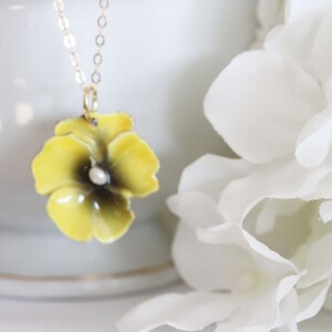 Yellow Pansy Necklace Pansy Pendant Yellow Flower Necklace Viola Necklace Yellow Flower Necklace Botanical Jewelry Gift For Her image 3