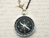 Never Lost Compass Necklace, Working Compass Necklace Compass With Bird,  Jewelry Steampunk, Sparrow Charm Necklace