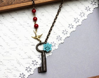 Small Skeleton Key Necklace Sparrow Antique key Vintage Skeleton Key Gift For Her