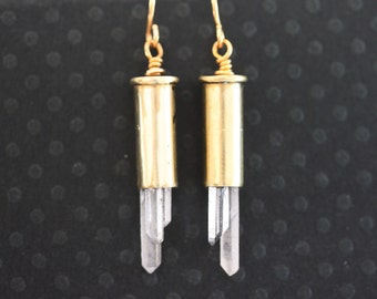 Orecchini a proiettile con cristalli, orecchini a proiettile con quarzo, orecchini a proiettile, regalo per lei