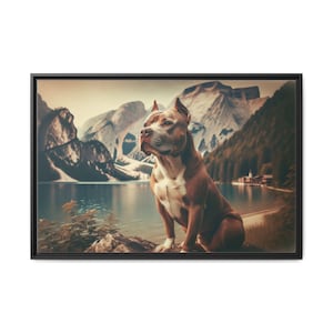 Wall Art, Vintage Pitbull Matte Canvas Print, Multi-color Framed Picture, Home Decor, Dog Lover Gift, Animal Artwork, Pet Wall Decor