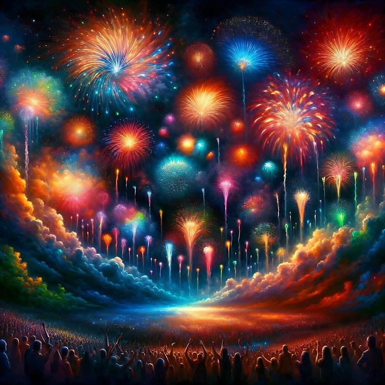 Vibrant Fireworks Scene Digital Art Set 3 Stunning Digital Downloads