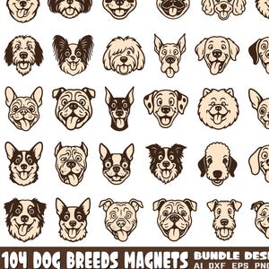 104 Dog Breeds Magnets SVG Bundle Designs | Dog Breeds Heads fridge magnet DIY craft and Lasercut files wooden|Glowforge CNC Plasma Cut File