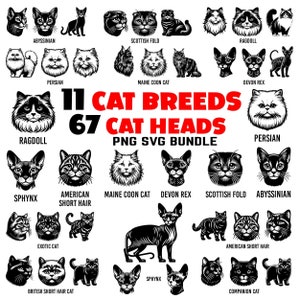 Cat Breeds SVG PNG Bundle: Cat Heads Cut Files - Commercial Use