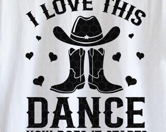 ラインダンス SVG および PNG | クリカット用ラインダンス シルエット SVG カットファイル | このダンスが大好き！「How Does It Start」Tシャツデザイン | ラインダンス クリップアート