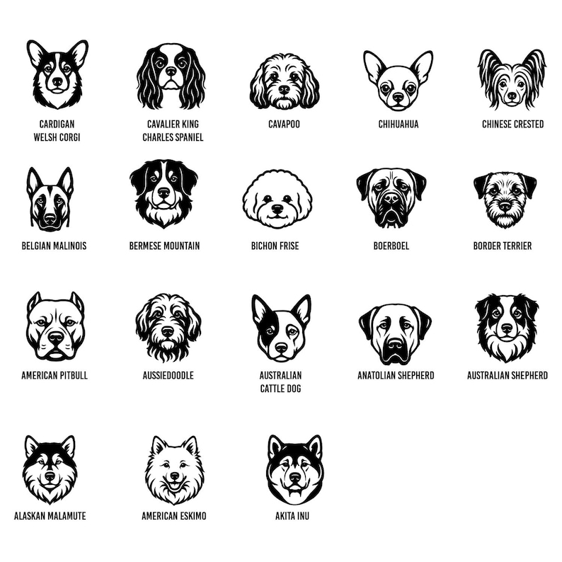 83 Dog Breeds Keychain SVG and PNG Bundle Designs | Dog Breeds Heads ...