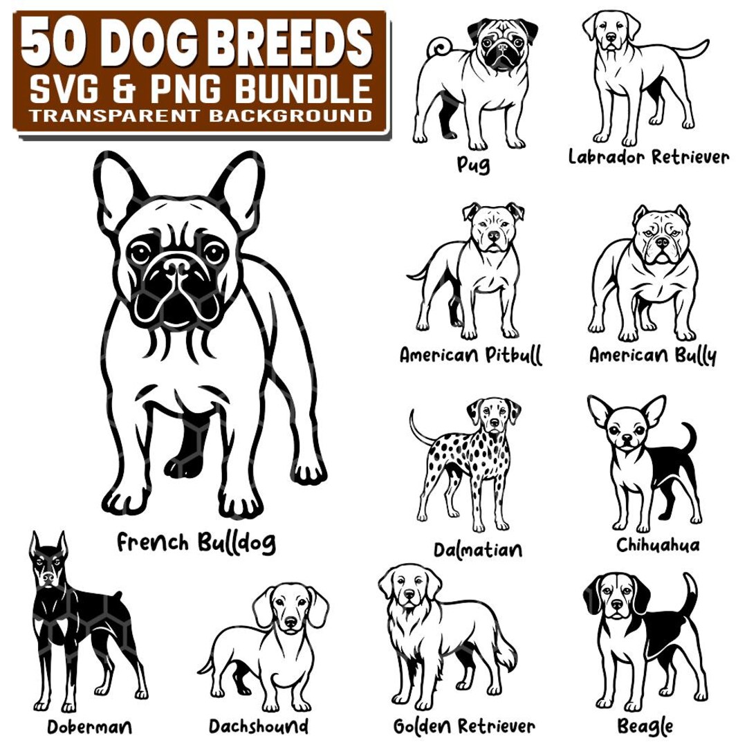 80 Dog Breeds SVG PNG Bundle Designs | Dog Breeds Laser Cut and SVG ...
