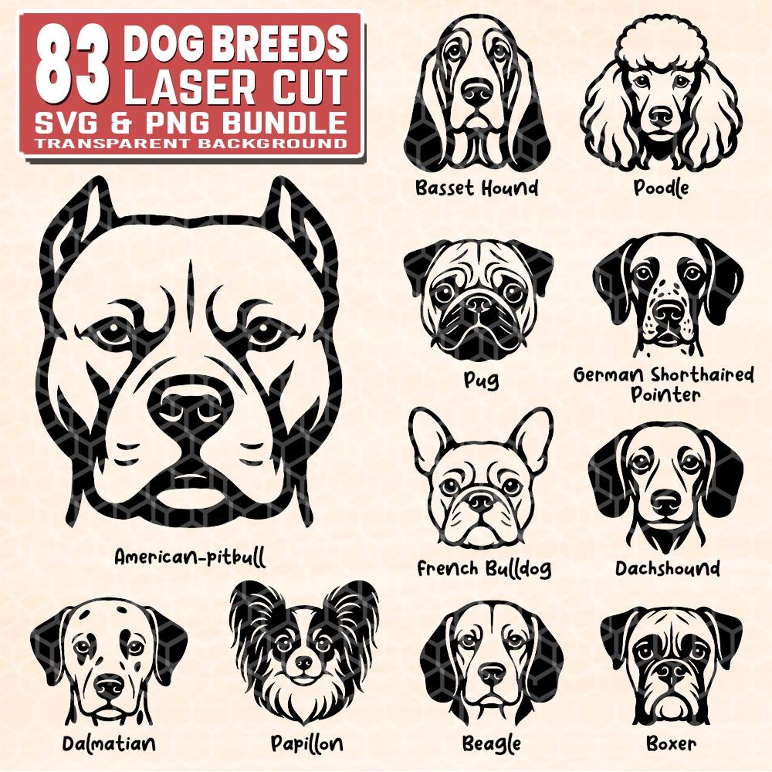 83 Dog Breeds Heads SVG and PNG Bundle Designs | Dog Breeds SVG ...