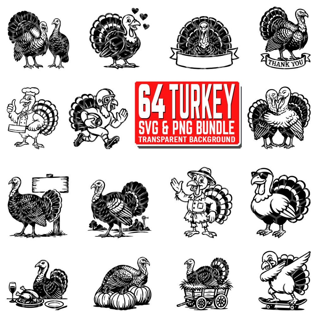 Strutter Svg Turkey SVG PNG Bundle: Silhouette Cut Files for Cricut - Etsy