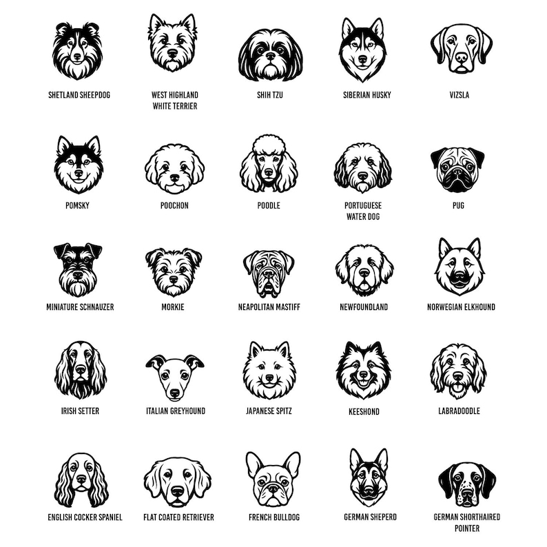 83 Dog Breeds Keychain SVG and PNG Bundle Designs | Dog Breeds Heads ...