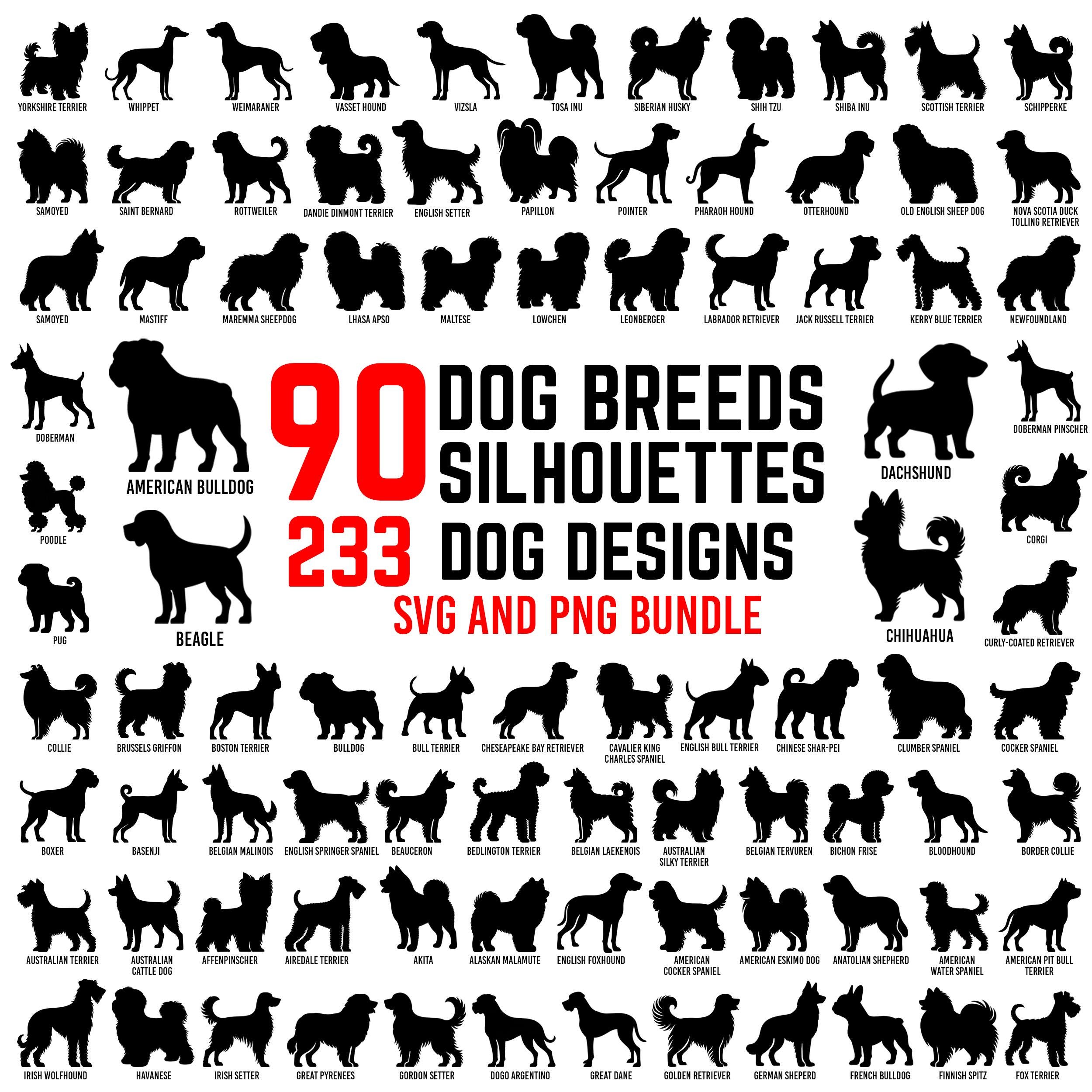 Dog Breed SVG and PNG Bundle | Dog Breeds Silhouette and SVG Cutfiles ...