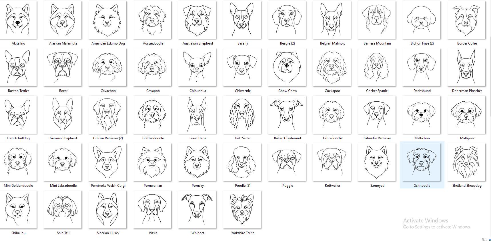 50 Dog Breeds SVG and PNG Bundle Designs | Dog Breeds Line Art and SVG ...