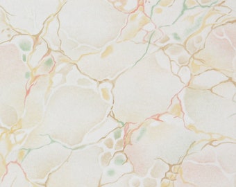 1940s Vintage Wallpaper by the Yard - Faux Marble Vintage Wallpaper Beige with Orange and Green