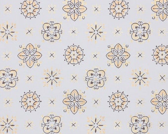 1950s Vintage Wallpaper by the Yard - Midcentury Geometric Vintage Wallpaper with Metallic Gold on White