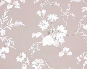 1950s Vintage Wallpaper by the Yard - Floral Wallpaper with White Flowers on Taupe Brown