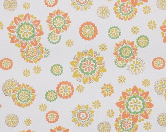 1960s Vintage Wallpaper by the Yard - Geometric Floral Wallpaper with Yellow Orange Green Flower Designs on White