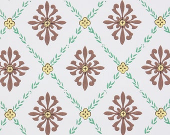 1950s Geometric Wallpaper – Brown Vintage Floral Design (by the Yard)