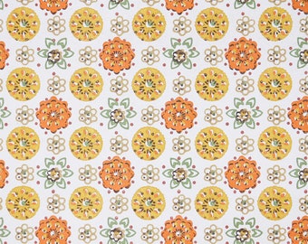 1960s Vintage Wallpaper by the Yard - Retro Geometric Wallpaper with Orange Green and Yellow Circles on White