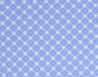 1970s Vintage Wallpaper - Laura Ashely Periwinkle and White Geometric