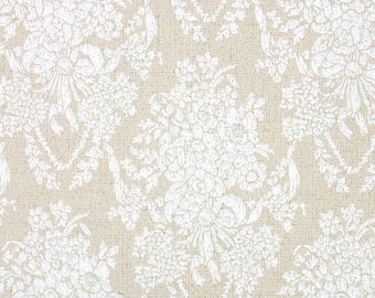 1950s Vintage Wallpaper by the Yard - White and Beige Damask