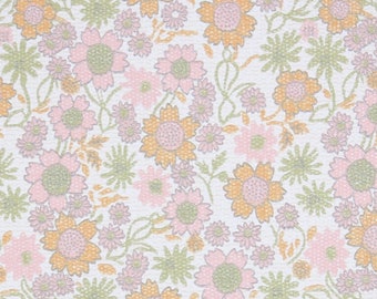 1950s Vintage Wallpaper by the Yard - Floral Wallpaper with Orange and Pink Flowers on White