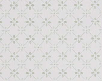 1940s Vintage Wallpaper by the Yard - Geometric Wallpaper Tiny Light Green Design on White