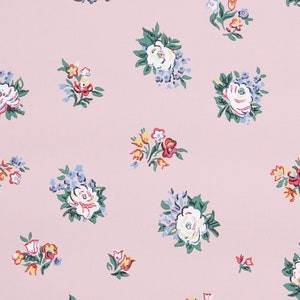 1950s Vintage Wallpaper by the Yard Floral Vintage Wallpaper with Tiny Red and Yellow Flower Bouquets on Pink image 1