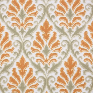 1960s Vintage Wallpaper by the Yard Retro Damask Wallpaper with Green and Orange Design image 1