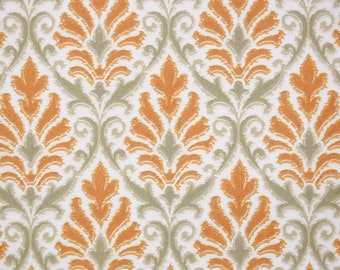 1960s Vintage Wallpaper by the Yard -  Retro Damask Wallpaper with Green and Orange Design