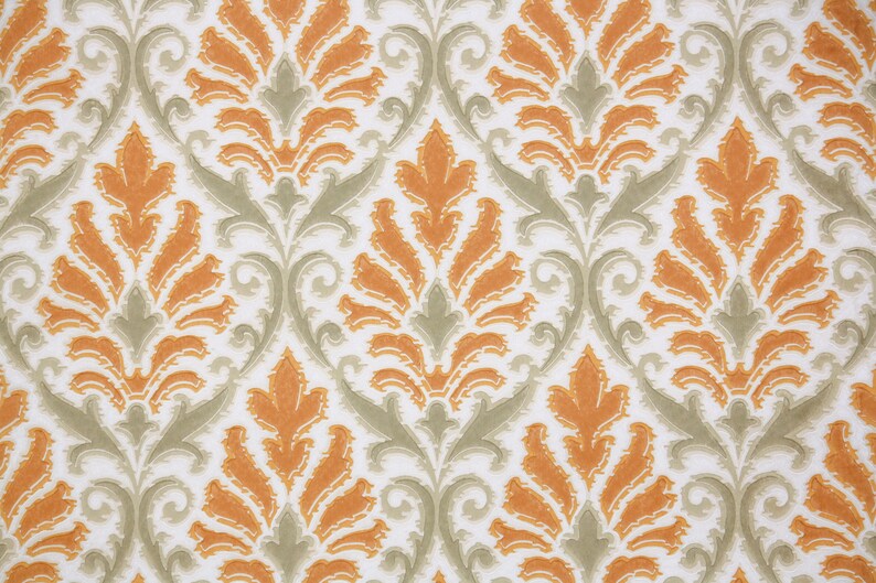 1960s Vintage Wallpaper by the Yard Retro Damask Wallpaper with Green and Orange Design image 1