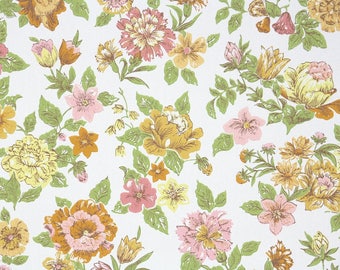 1950s Vintage Wallpaper by the Yard - Floral Wallpaper Pink Orange and Yellow Flowers