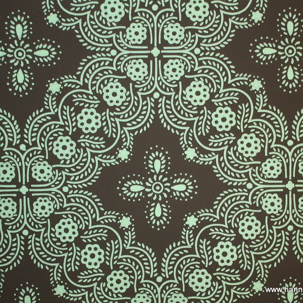 1940's Vintage Wallpaper - Mint Green Geometric Design on Black