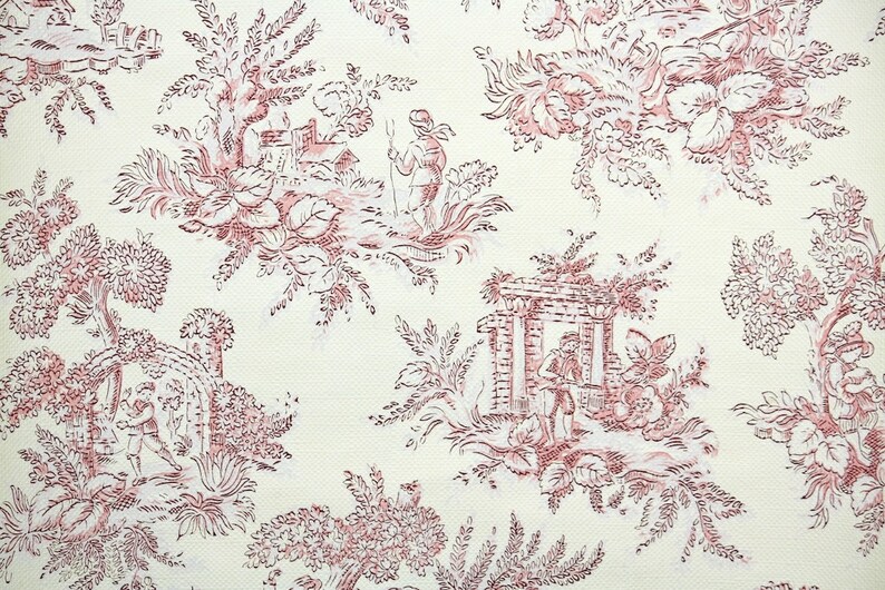 1930s Vintage Wallpaper by the Yard Red and Pink Toile | Etsy