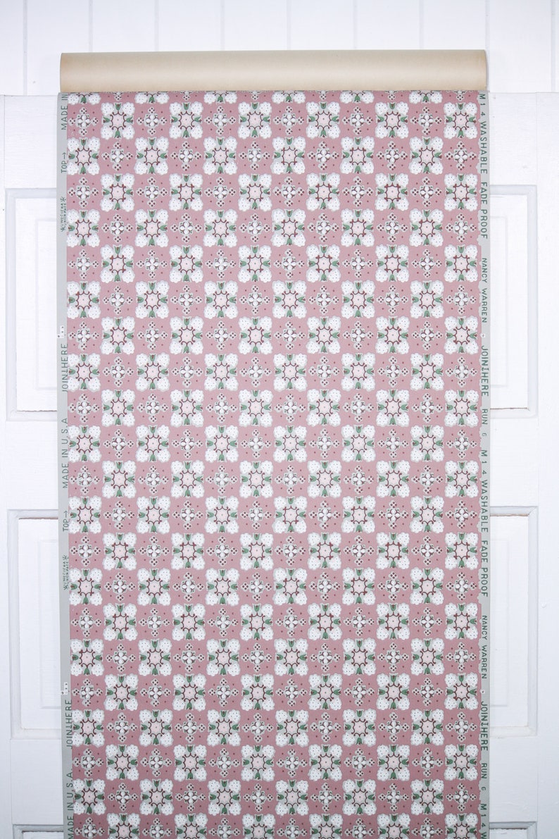 1950s Vintage Wallpaper by the Yard Geometric Wallpaper in Mauve and Gray image 3