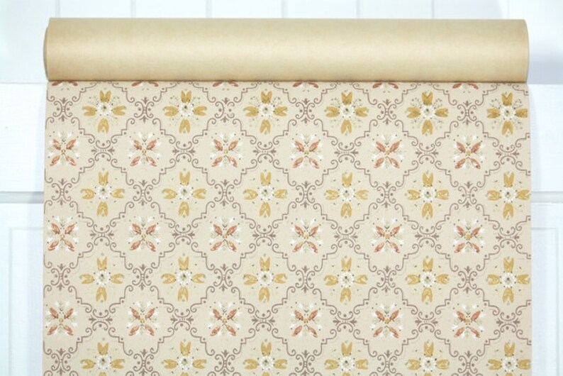 1950s Vintage Wallpaper by the Yard Gold Tan and Brown Geometric image 2