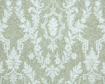 1940's Vintage Wallpaper -  White Floral Victorian Damask Design on Sage Green