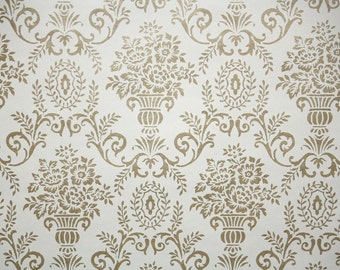 1960s Vintage Wallpaper by the Yard - Metallic Gold and White Damask