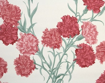 1940's Vintage Wallpaper - Floral Wallpaper Pink Carnations