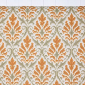 1960s Vintage Wallpaper by the Yard Retro Damask Wallpaper with Green and Orange Design image 2