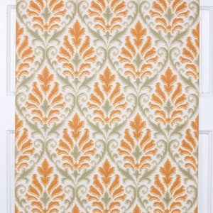 1960s Vintage Wallpaper by the Yard Retro Damask Wallpaper with Green and Orange Design image 3