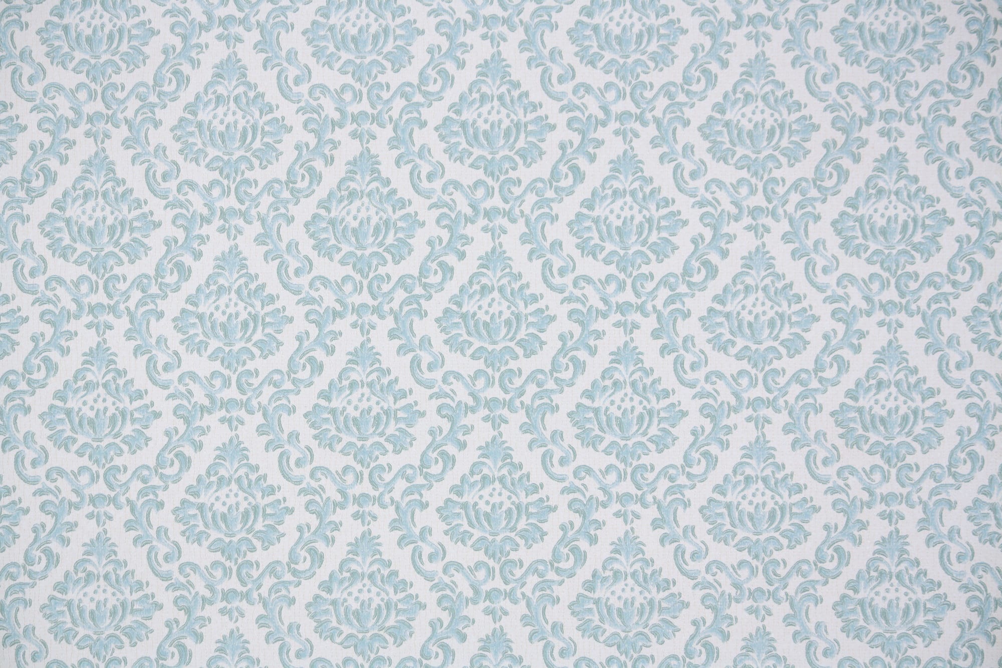1950s Vintage Wallpaper by the Yard - Aqua Blue Damask on White - Etsy