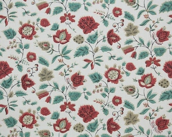 Papel tapiz vintage de la década de 1940 cortado a medida - Papel tapiz floral vintage Rojo bronceado y verde Chintz floral