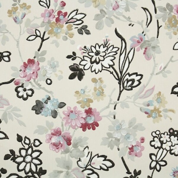1920's Vintage Wallpaper - Antique Floral Wallpaper with Purple and Blue Flowers and Black Accents
