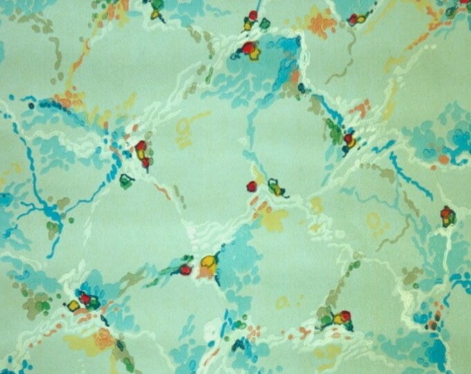 1930s Vintage Wallpaper by the Yard Faux Marble Finish of Colorful Blue