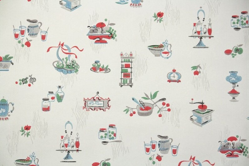 1950s Vintage Wallpaper By The Yard Novelty Kitchen Etsy